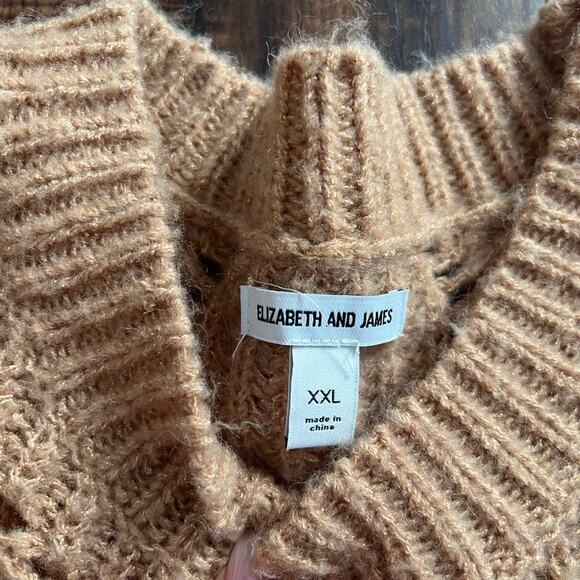 Elizabeth and James Open Stitch  Camel Tan Knit Crew Neck Sweater - XXL - Picture 5 of 7
